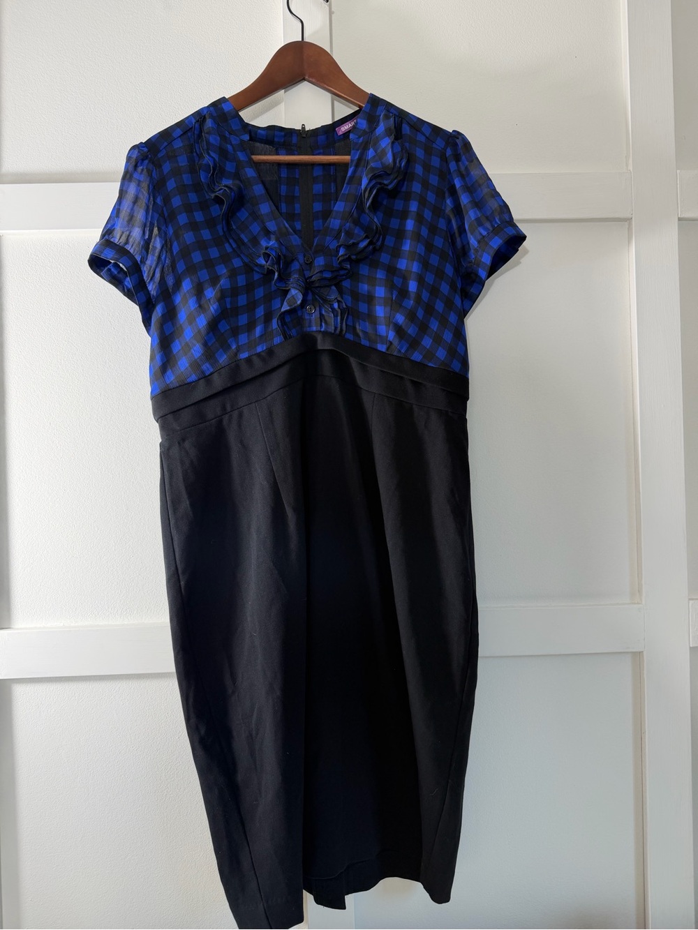 Smart Set Blue and Black Check Ruffle-Trim Dress - Size 15